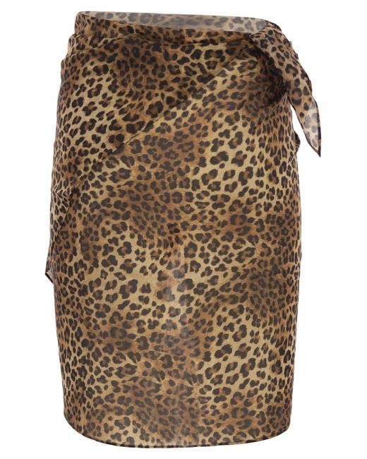 Mc2 Saint Barth Brown Cotton And Silk Animal Print Pareo