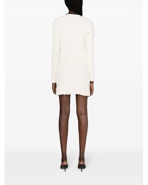 Self-Portrait White Knitted Mini Skirt With Sequins