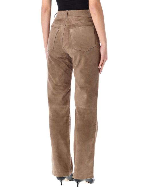 ROTATE BIRGER CHRISTENSEN Brown Rotate Straight Suede Pants
