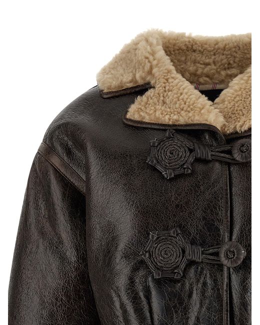 Etro Black Schaffelljacke mit Wolleinsatz