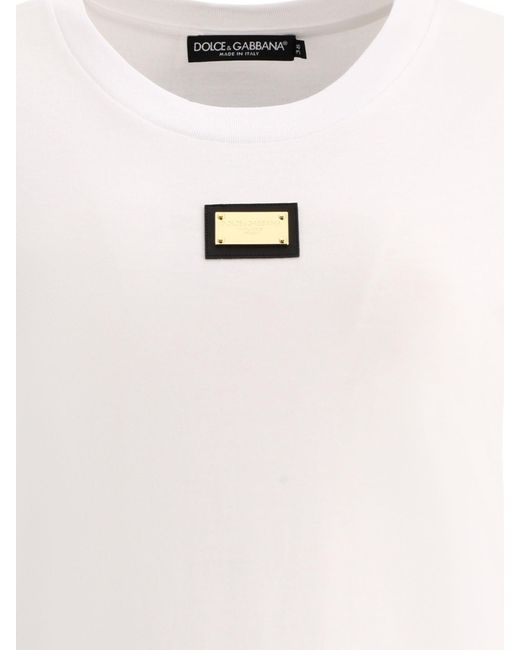 Dolce & Gabbana White Jersey T -Shirt mit DG -Logo -Tag