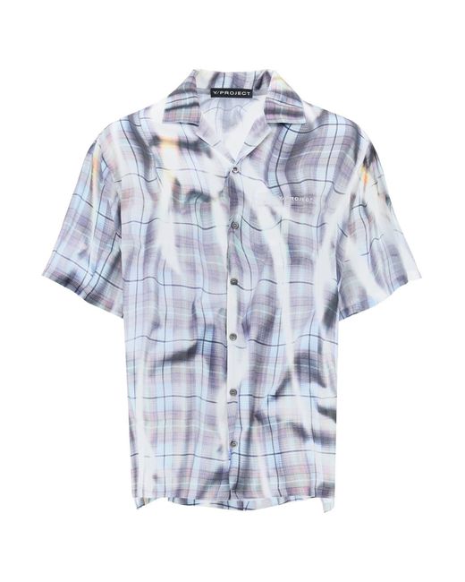 Y. Project Blue Satin Check Print Shirt for men