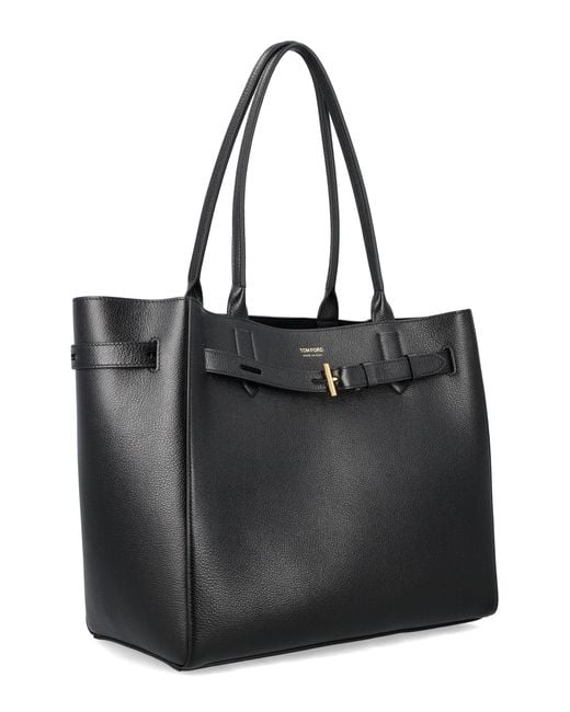 Tom Ford Black Mini T Medium Leather Tote Bag