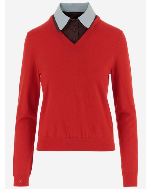 Tory Burch Wool Blend Sweater Met Verwijderbare Kraag in het Red