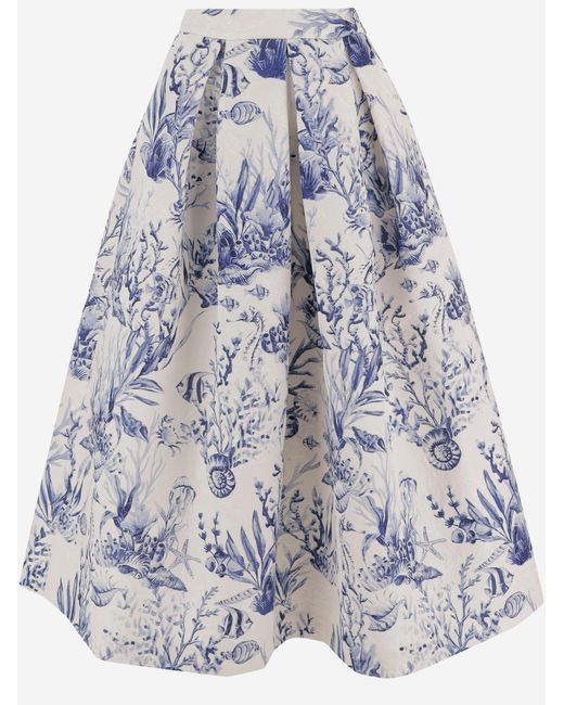 Lunatica Milano Blue Flared Skirt With Fantasy Print