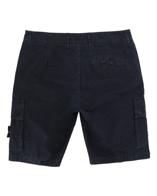 Stone Island Blue Cargo Shorts With Logo Patch for men