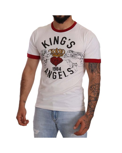 Heren Kleding voor voor T-shirts voor T-shirts met korte mouw Dolce & Gabbana Katoen T-shirt Verfraaid Met Kristallen in het Wit voor heren 