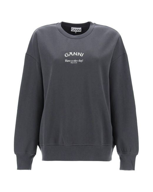 Ganni Gray Übergroßes Sweatshirt mit Logoabdruck