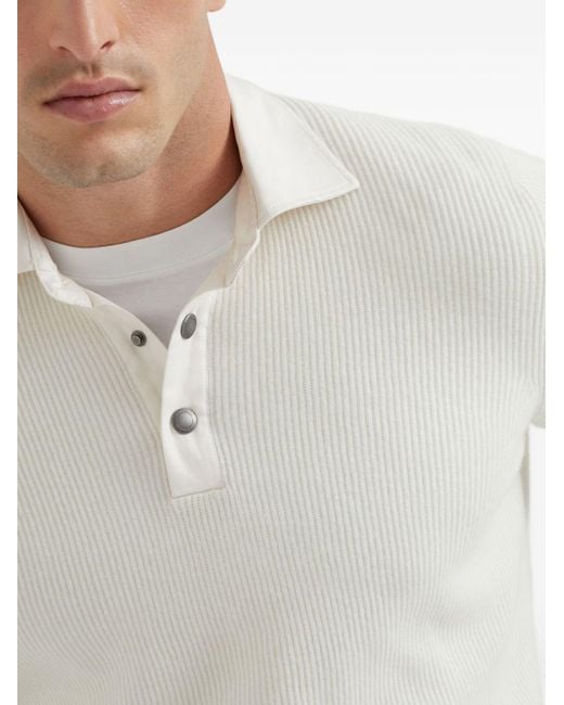 Brunello Cucinelli White Cashmere Polo Shirt for men