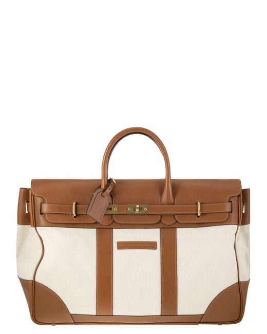 Brunello Cucinelli Brown Country Bag In Leather And Fabric for men