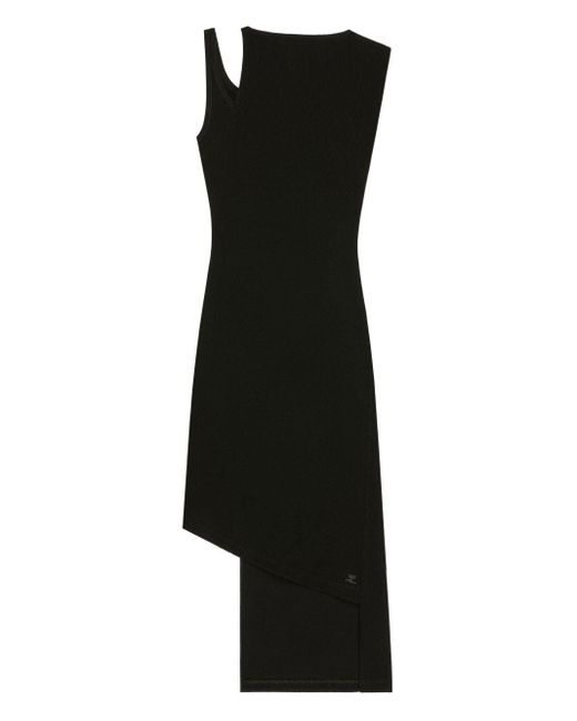 Courreges Asymmetrische Geribbelde Midi-Jurk in het Black