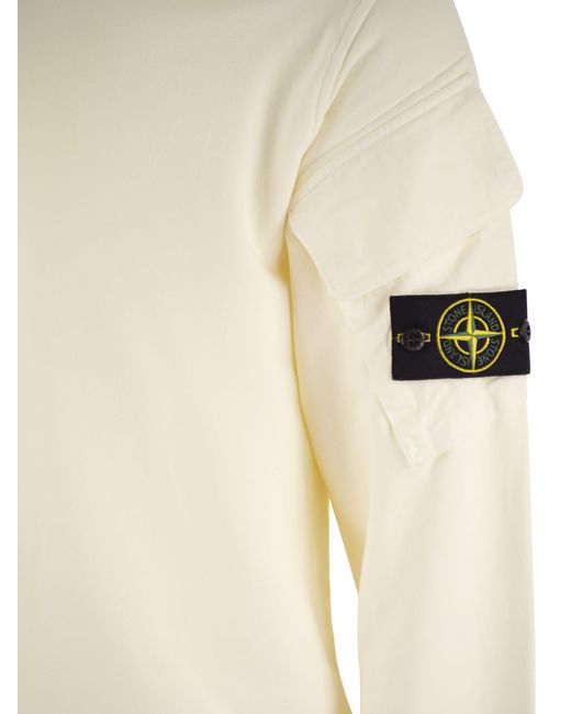 Stone Island Natural Crew Neck Sweatshirt With Sleeve Pockets