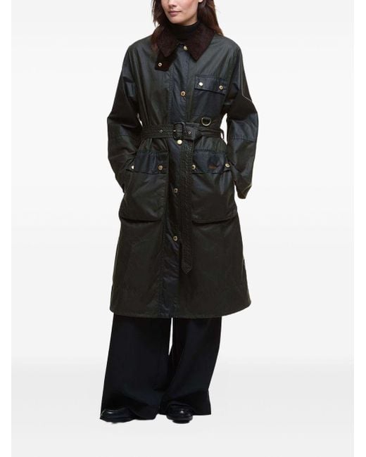 Barbour Black Belted Tartan-Cuff Coat