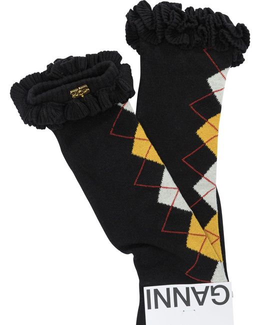 Ganni Black "Argyle" Classic Socks