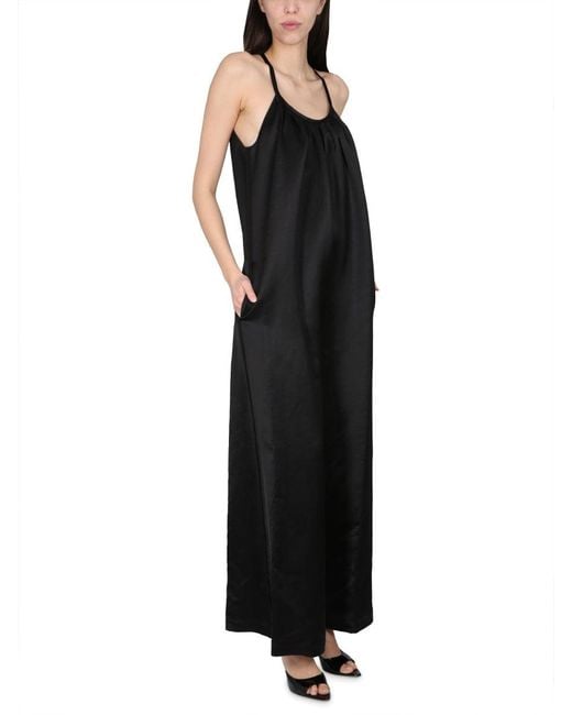 Alysi Black Wide Satin Jumpsuit