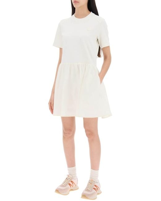 Moncler White Zwei -Ton -Mini -Kleid mit