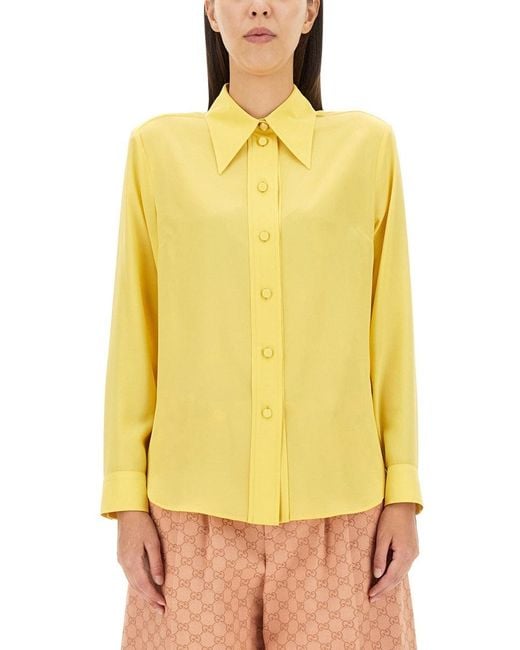 Gucci Crepe De Chine En Silk Shirt in het Yellow