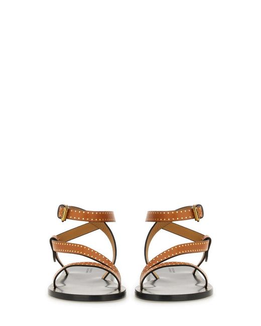 Isabel Marant Natural Flat Leather Sandals With Stud Accents