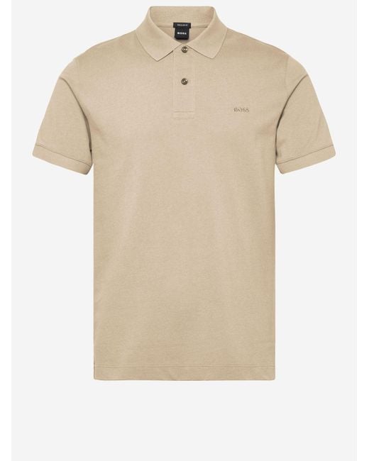 BOSS Men's Natural Cotton Polo Shirt With Logo