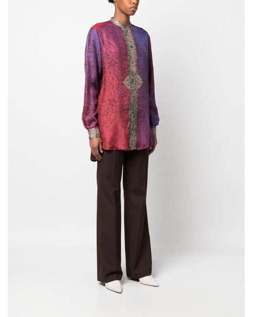Pierre Louis Mascia Purple Printed Silk Shirt