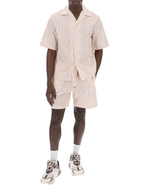Amiri Stripe Technische Poplin Bermuda Shorts Met Logo "striped in het Pink voor heren
