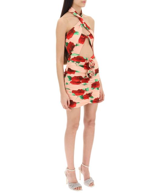 Mini-robe En Jersey À Imprimé Fleuri, Fronces Et Découpes Magda Butrym en coloris Red
