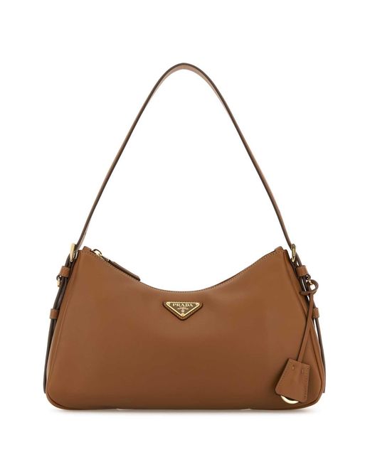 Prada Brown Camel Leather Medium Aimee Shoulder Bag