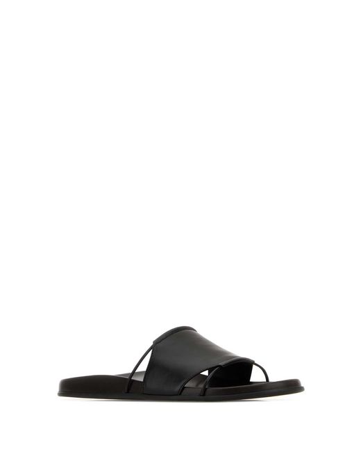The Row Black Leather Vivienne Slippers