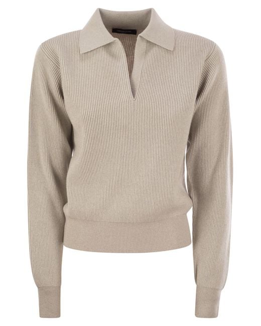 Fabiana Filippi Natural Ribbed Knit With Polo Neck