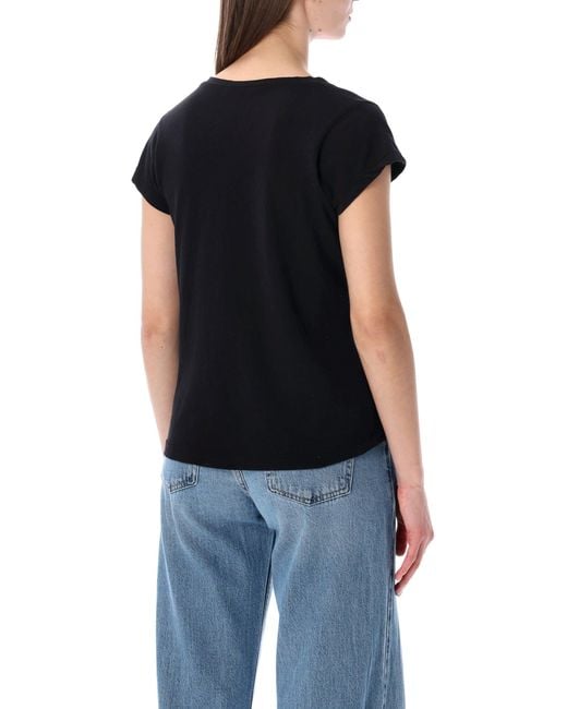 James Perse Black Cotton Deep V-Neck Tee