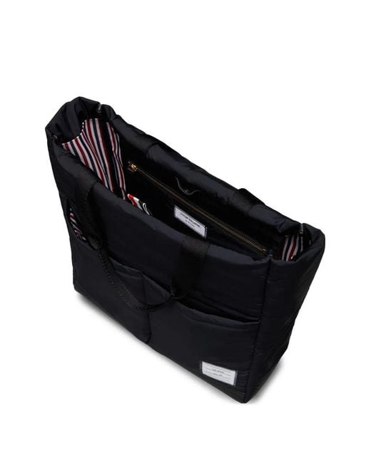 Thom Browne Black Poly Twill Pocket Tote Bag