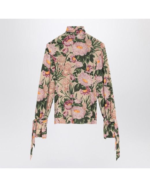 Chloé Brown Chloé Turtleneck Jersey Wool Sweater With Floral Print