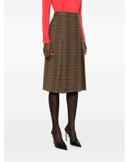 Saint Laurent Brown Prince Of Wales Midi Skirt