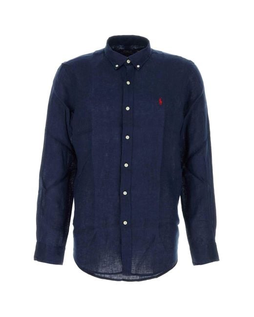 Polo Ralph Lauren Blue Linen Shirt for men