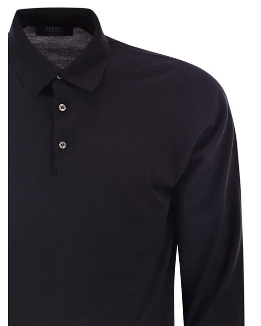 Fedeli Blue Virgin Wool Polo Shirt for men