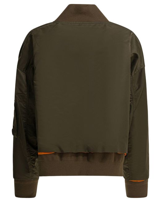 Sacai Green Nylon Zippered Bomber Jacket