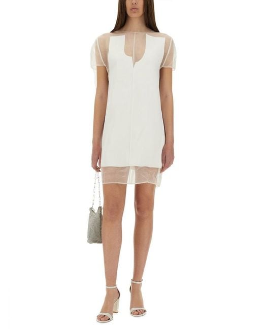 Khaite White Winona Paneled Crepe And Chiffon Mini Dress
