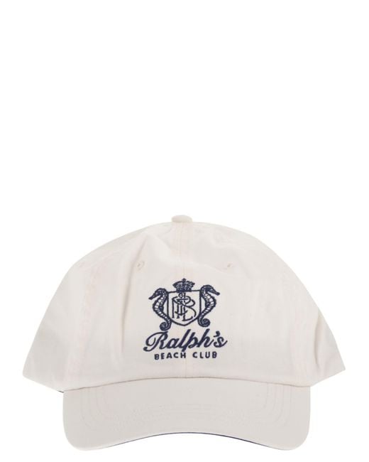 Polo Ralph Lauren White Cotton Baseball Cap With Ralph's Beach Club Embroidery