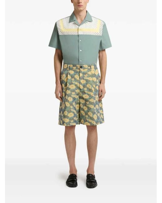 Marni Green Floral Pleated Shorts for men
