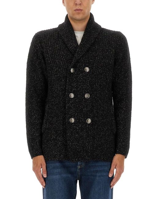 Brunello Cucinelli Black Double-Breasted Cardigan for men