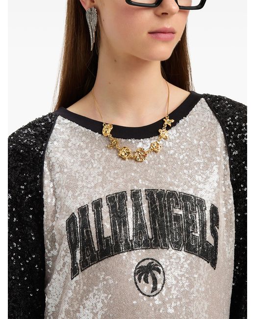 Palm Angels Black College Palm Sequin Mini Dress