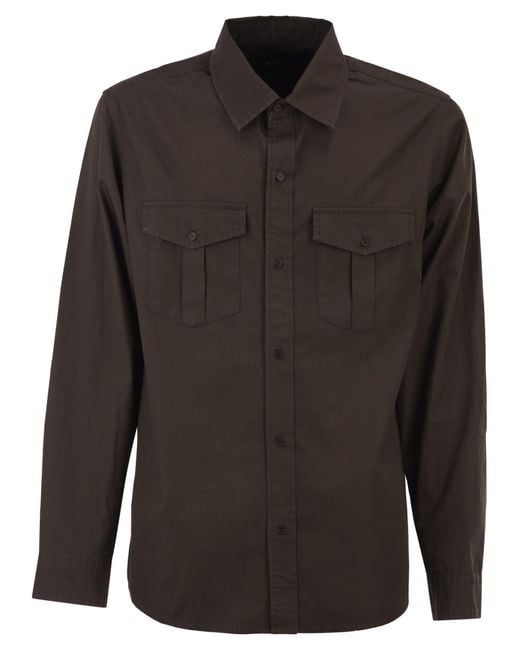 A.P.C. Katoenen Utility-shirt Met Opgestikte Zakken in het Black voor heren