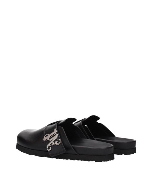Palm Angels Black Slippers And Clogs Leather