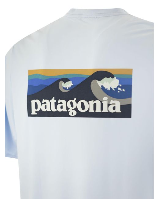 Patagonia White T -Shirt im technischen Stoff mit Druck auf der Rückseite