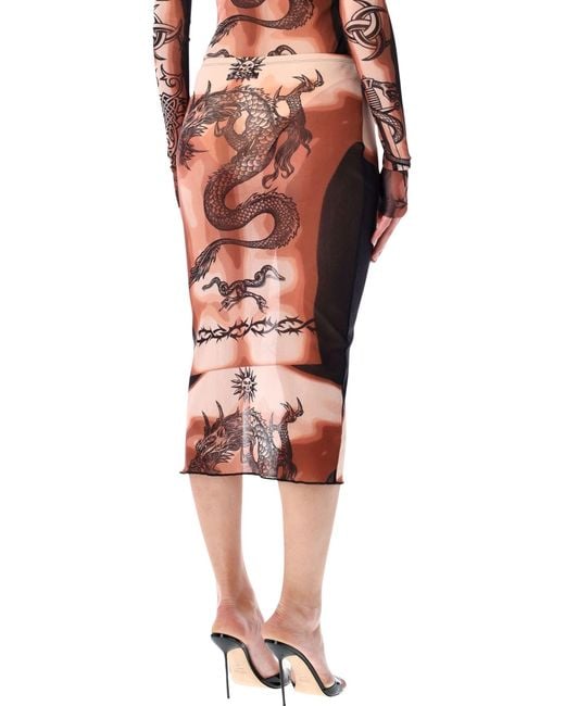 Jean Paul Gaultier Red Re-Edition Safe Sex Tattoo Mesh Skirt