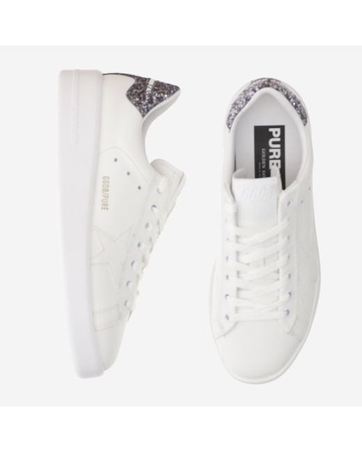 Golden Goose Deluxe Brand White Leather Star Patch Glitter Sneakers