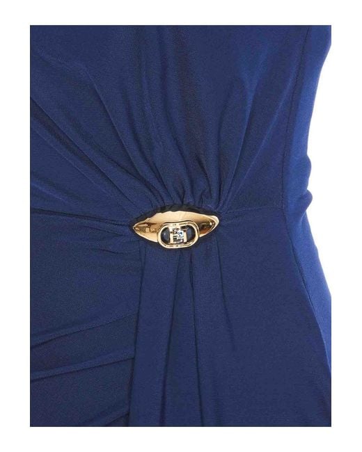 Elisabetta Franchi Blue One-Shoulder Draped Dress