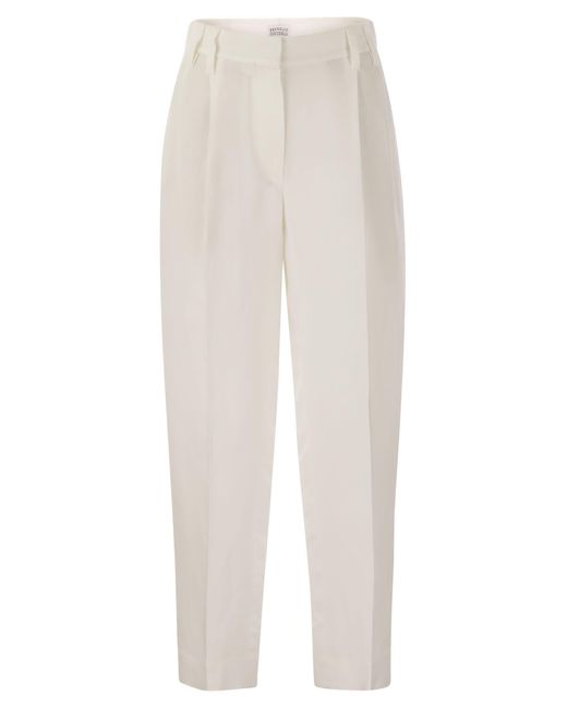 Souchy pantalon en viscose et sergé de linge avec moniline Brunello Cucinelli en coloris White