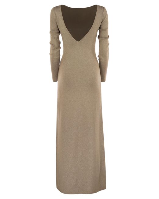 Max Mara Natural Bracco Viscose And Lurex Slim Dress