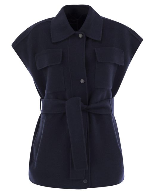 Weekend by Maxmara Blue Elegia Wool Waistcoat With Belt